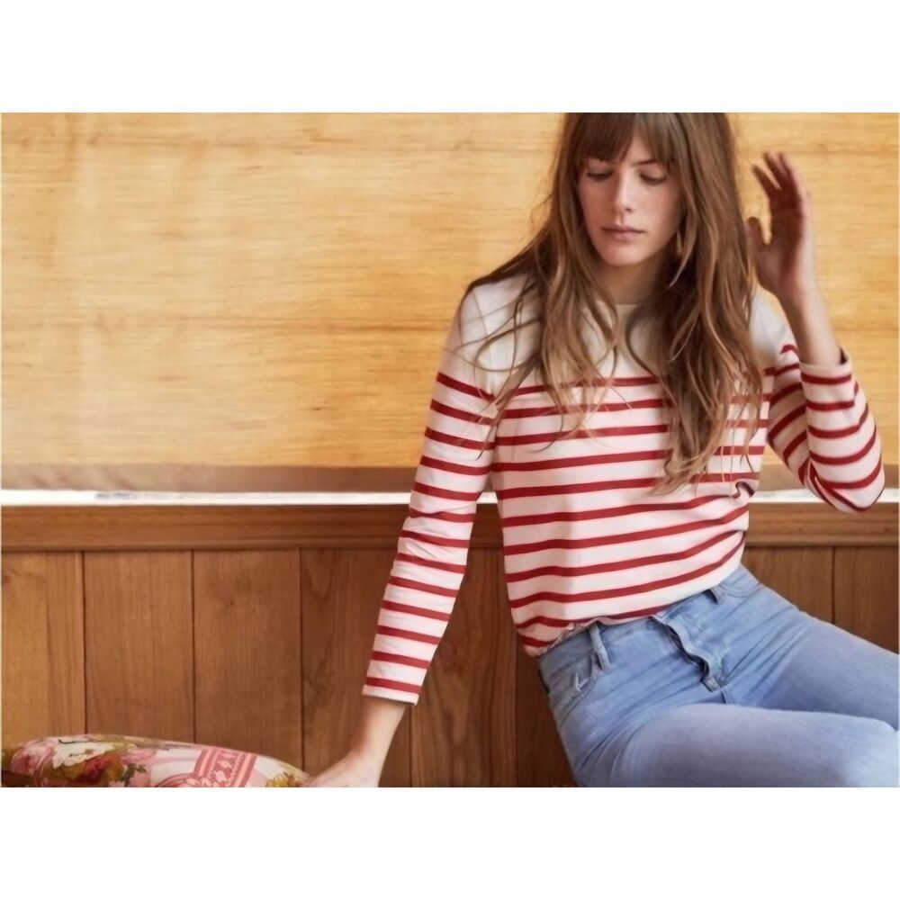 Sézane Mariniere Red and White Striped Long Sleeve Top Sz XS